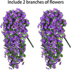 HyeFlora Artificial Faux Hanging Plants Flowers Vines for Outdoor Outside Fall Decoration, 2PCS Fake Silk Daisy Mums UV Resistant Look Real Purple Orchid Vine for Front Door Porch Planter Balcony