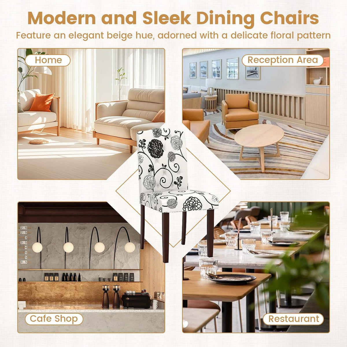 GOFLAME Upholstered Dining Chairs Set of 2, Button Tufted Fabric Upholstered Parson Chairs with Rubber Wood Legs, Padded Seat and High Curved Backrest, Armless Kitchen Chairs for Dining Room, Floral