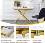 Height Adjustable Folding Table - Converts from Coffee to Dining, Wooden Top with Sturdy Metal Legs, Ideal for Small Living/Kitchen Spaces (White+Gold)