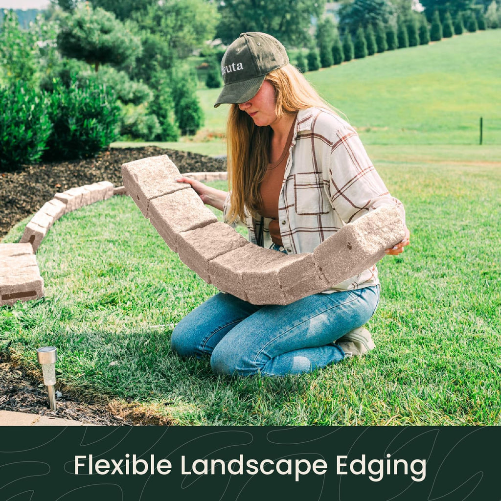 Beuta Landscape Edging | Garden Edging Border | Faux Stone Blocks for Lawn Edging, Flower Beds & Yard Edging– 10 Pack | Each Section Has 6 Blocks 48" L x 4" W x 6.5" H | 20 Spikes | Cobblestone