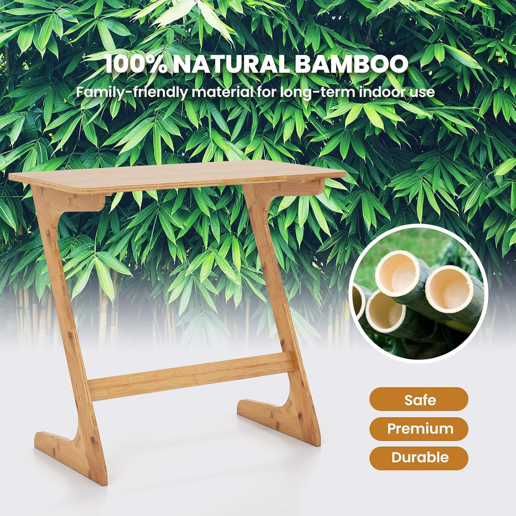Tangkula Bamboo TV Tray Sofa Side Table, Z-Shaped Couch Table with 30” x 16” Tabletop, Space-Saving Snack Laptop Desk, Quick Assembly, End Table for Home, Office, Library (1, Bamboo)
