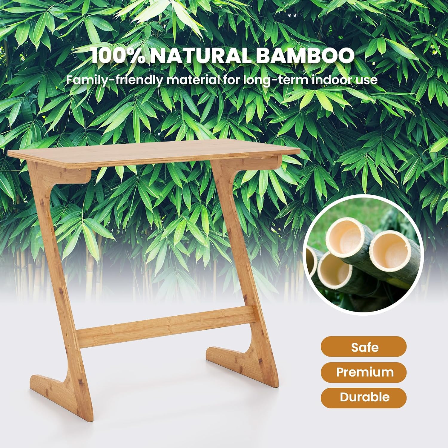 Tangkula Bamboo TV Tray Sofa Side Table, Z-Shaped Couch Table with 30” x 16” Tabletop, Space-Saving Snack Laptop Desk, Quick Assembly, End Table for Home, Office, Library (1, Bamboo)