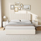 IDEALHOUSE Queen Size Velvet Upholstered Bed Frame, Beige