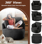 Swivel Accent Chair Round Barrel Armchair Upholstered Living Room Chair Corduroy Reading Chair Single Sofa Chair for Bedroom Apartment Office (Black, Standard 1Seater)