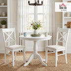 HOMCOM Dining Chairs Set of 2, Upholstered Kitchen Chairs with Rubberwood Frame, Padded Seat and Cross Back for Living Room, Dining Room, Kitchen, White