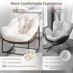 HOMEFUN Outdoor Patio Rocking Chairs, Oversized Papasan Rock Chair Indoor with Striped Velvet Padded Cushion - Rocker Egg Seat for Front Porch, Garden, Patio, Backyard White