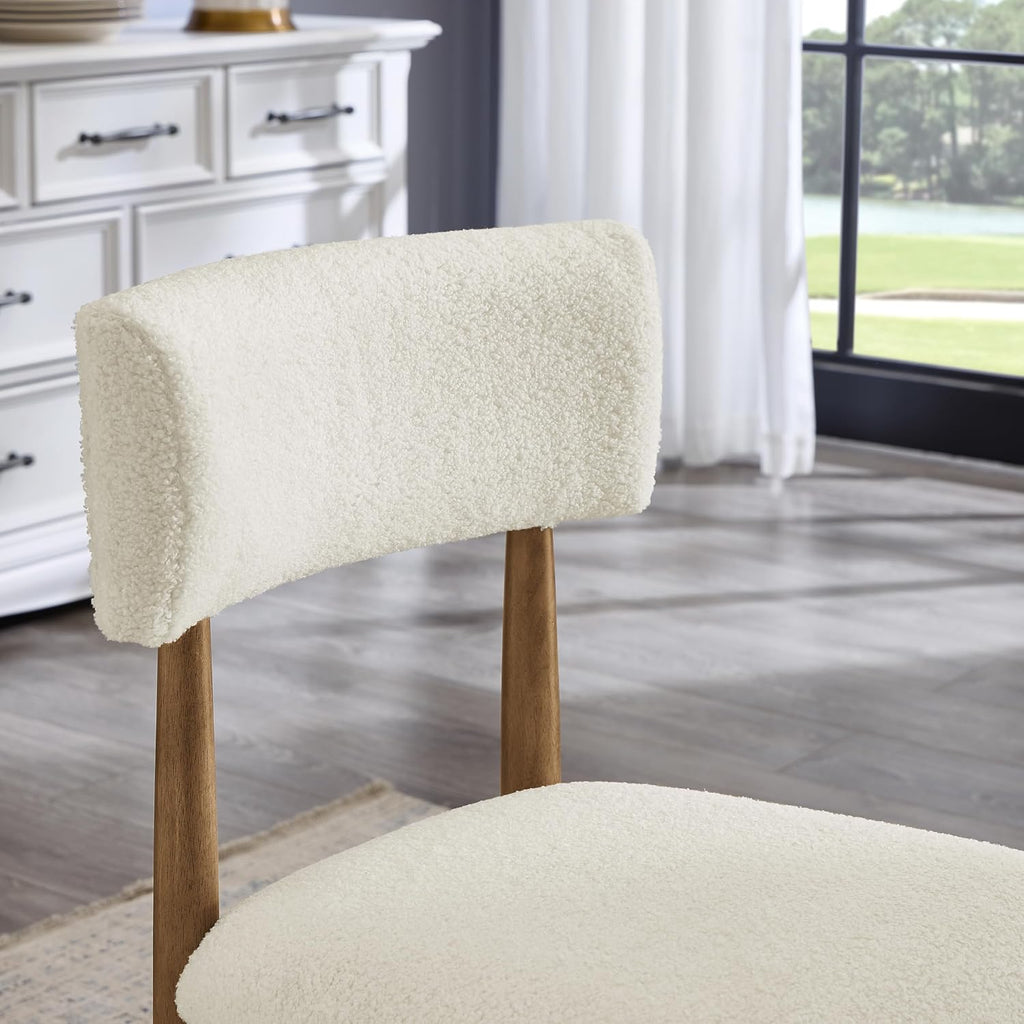 Roundhill Furniture Ellis Boucle Upholstered Dining Chairs, Set of 2, White/Natural Oak