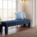 63" Bedroom Bench, Upholstered Entryway Bench, Modern End of Bed Ottoman with Solid Wood Legs and Adjustable Foot Pegs for Entryway, Dining Room and Living Room (Blue Chenille)