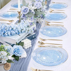 Rubtlamp 60 Pieces Blue Gold Plastic Plates - 10 inch Blue Plastic Dinner Plates - Hammer Pattern Design - Fancy Clear and Gold Disposable Plates Ideal for Wedding & Party