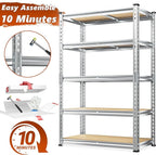 REIBII Garage Shelving, 5 Tier Storage Shelves Load 2020LBS, Adjustable Garage Shelving Heavy Duty, Metal Shelves Unit with Waterproof Columns, 35.5" W x 11.9" D x 72" H, Galvanized, 2 Pack