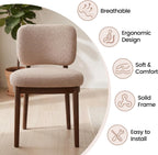 Wooden Dining Chairs Set of 2, Boucle Upholstered Kitchen Chairs with Solid Wood Legs, Mid Century Modern Dining Chairs, Farmhouse Side Chair with Hardwood Frame for Dining Room, Khaki