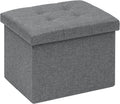 PINPLUS Button Tufted Folding Linen Storage Ottoman 16.5", 36L Collapsible Storage Cube with Lid, Supports 250 lbs, Fabric Foot Rest Ottoman for Living Room, Bedroom, Entryway,Grey