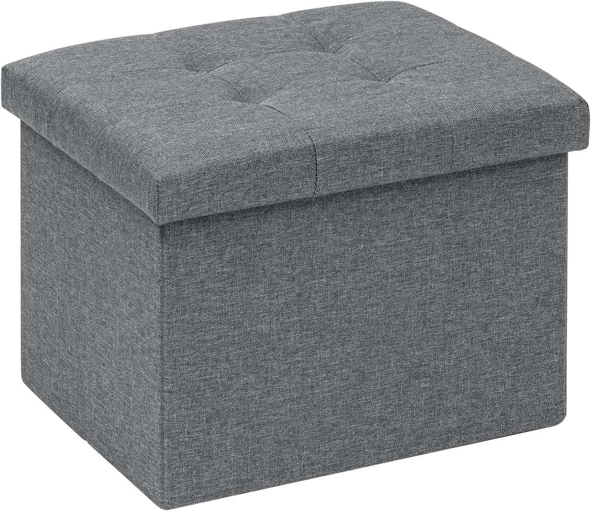 PINPLUS Button Tufted Folding Linen Storage Ottoman 16.5", 36L Collapsible Storage Cube with Lid, Supports 250 lbs, Fabric Foot Rest Ottoman for Living Room, Bedroom, Entryway,Grey