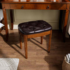 Vanity Stool Bench with Upholstered, Modern Luxury Wood Stool ,Ottoman Shoe Bench for Living Room, Vanity, Entryway, 19.3"L x 14.9"W x 19.3"H Easy Assembly, Beeswax Leg & Dark Brown FD-HNY-DB