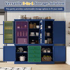 Merax 73''H Freestanding Wooden Kitchen Pantry Storage Cabinet, Organizers with 2 Upper & 2 Bottom Cabinets & 4 Drawers & 8 Adjustable Shelves, Anti-Tipping Device Cupboard for Dining Room, Blue