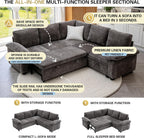 Sofa Bed, Sleeper Sofa with Pull Out Bed, L Shaped Modular Sectional Couch with Storage Ottoman, Modern Chenille Cloud Couch, Convertible Sofa Cama para Sala, Multiple Sizes (Light Gray, 5)