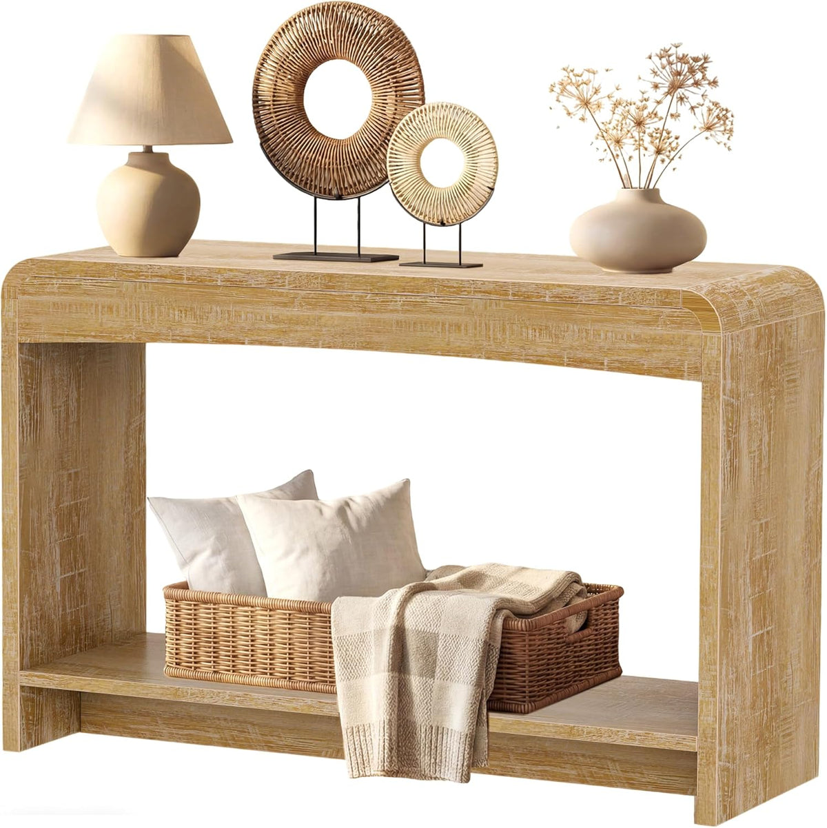 Farmhouse Entryway Table, 43.7" Console Table with Open Shelf | Sofa Table Behind Couch, Wooden Entry Table with Storage for Entrance, Entryway, Living Room, Hallway, Natural