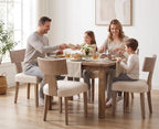 Linen Dining Chairs Set of 6 with Natural Wood Legs, Farmhouse Upholstered Side Chair with Curved Backrest for Living Room/Restaurant, Beige-Light Brown Legs