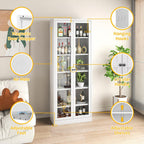 Kitchen Pantry Cabinet, 72" Tall Pantry Storage Cabinet with Adjustable Shelves and Glass Doors, Metal Storage Cabinets with Handle for Living Room, Kitchen, Assemble Required (White)