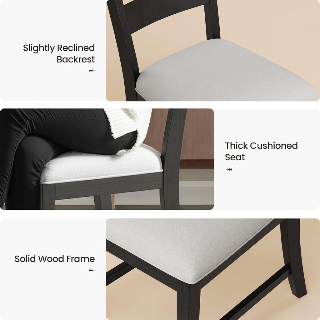 COLAMY Wooden Dining Chairs Set of 6, Farmhouse Upholstered Dining Room Chairs with 3.5" Thick Cushion, FSC Solid Wood Ladder Back Kitchen Chairs for Home and Restaurant, Easy Clean,Black