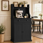 ARTPOWER 54" Kitchen Microwave Cabinet/Stand with Storage and Drawers, Pantry Storage Cabinet with Hutch & Adjustable Shelves for Kitchen, Dining Room, Living Room, Hallway in Black