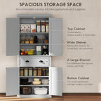 HOMCOM 72.5" Kitchen Pantry Cabinet, Traditional Freestanding Storage Cabinet with 4 Doors, Drawer and 3 Adjustable Shelves for Dining Room, Gray