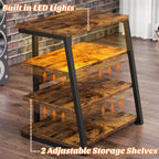 Besiost AV Media Stand with Outlets, Media Console with LED Lights, Stereo Racks and Stands with Storage Shelves, Media Audio Tower Cabinet, Rustic Brown