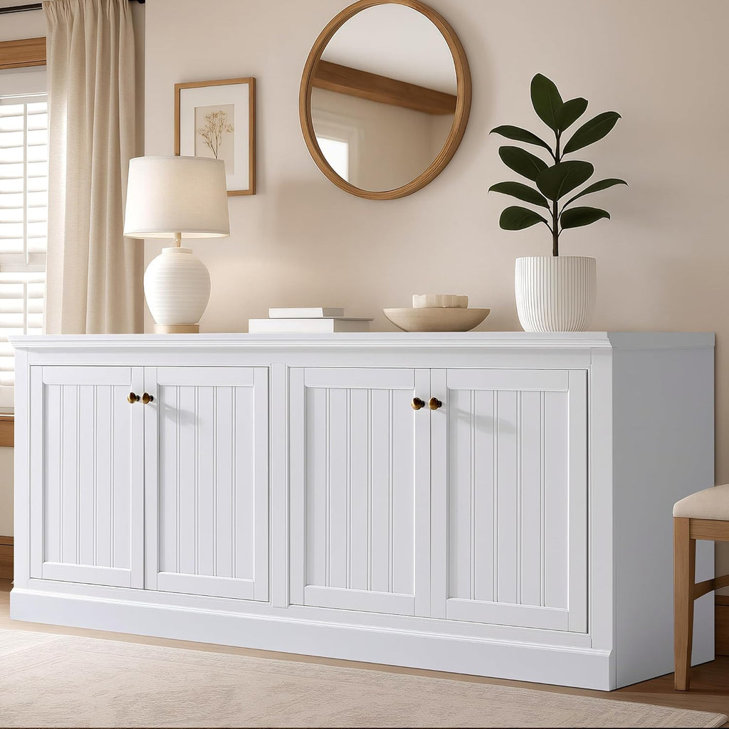 AMERLIFE 72" Farmhouse Sideboard Buffet Cabinet with Barn Doors, Storage Console Table with Adjustable Shelves, Coffee Bar/TV Stand for Living Room, Kitchen, Entryway, White