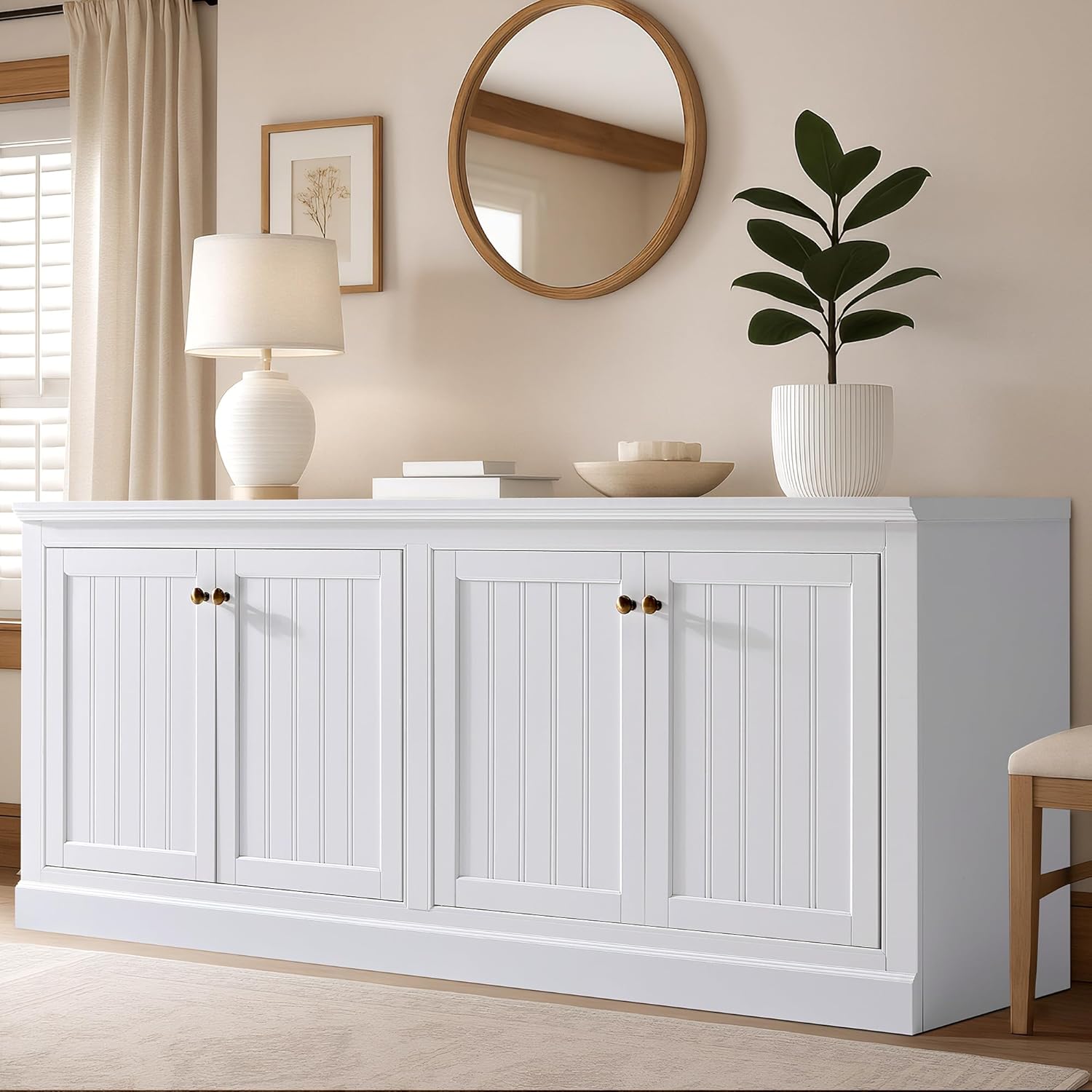AMERLIFE 72" Farmhouse Sideboard Buffet Cabinet with Barn Doors, Storage Console Table with Adjustable Shelves, Coffee Bar/TV Stand for Living Room, Kitchen, Entryway, White