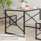 VECELO Kitchen Table with 2 Benches for 4, 43.3'' Wood Dining Room Dinette Sets with Metal Frame for Breakfast Nook and Small Space, Grey