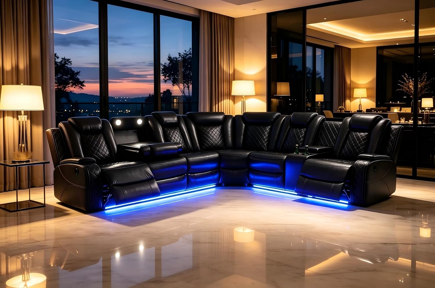 A Ainehome Power Furniture Reclining Sectional Sofa Set, Living Room Power Recliner Adjustable Sofa, Loveseat and Chair with USB Chargers/Storage Console for Living Room/Office(A-Black)