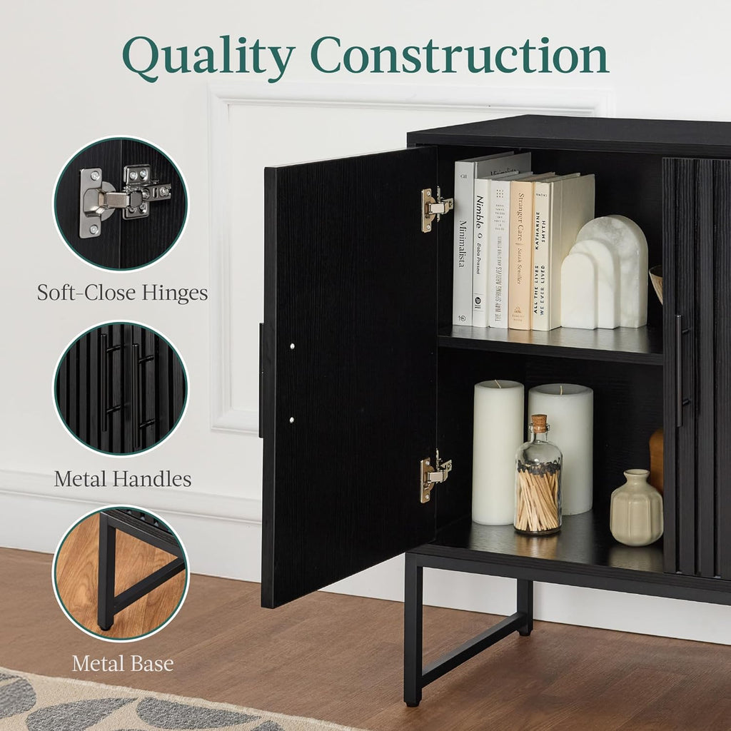 Best Choice Products Slatted Sideboard Buffet Cabinet, Entryway Table, Accent Storage Cabinet, Console Table for Hallway, Living Room, Dining Room – Black