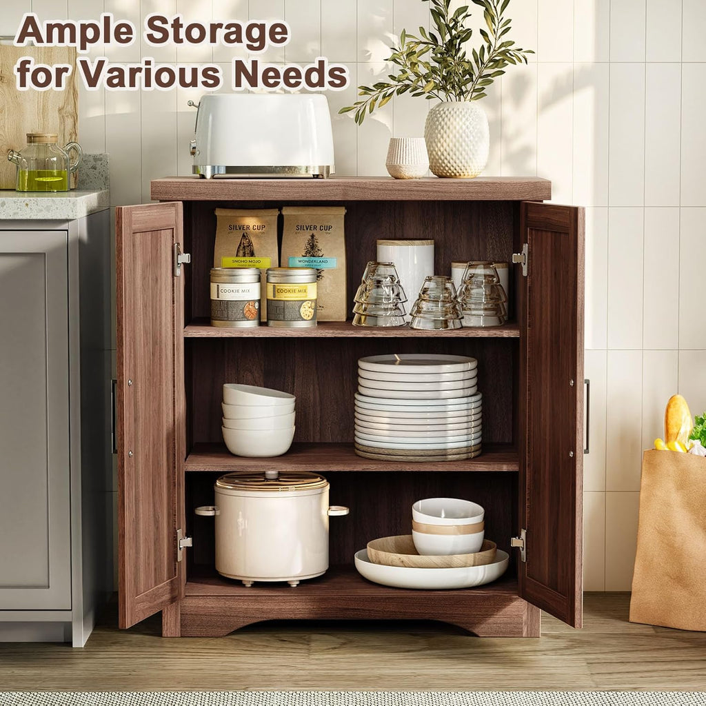 Memobarco Fluted Buffet Cabinet with Storage Accent Sideboard,Modern Credenza with 2 Doors & Adjustable Shelves,Wood Coffee Bar Table Console for Dining Room Kitchen Living Room Entryway, Walnut