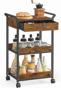VASAGLE Storage Cart, 3-Tier Rolling Utility Cart with Table Top | Top Drawer, Mesh Shelves, Handles, 4 Lockable Casters, Rustic Brown and Matte Black, DACEY Collection ULRC048K01