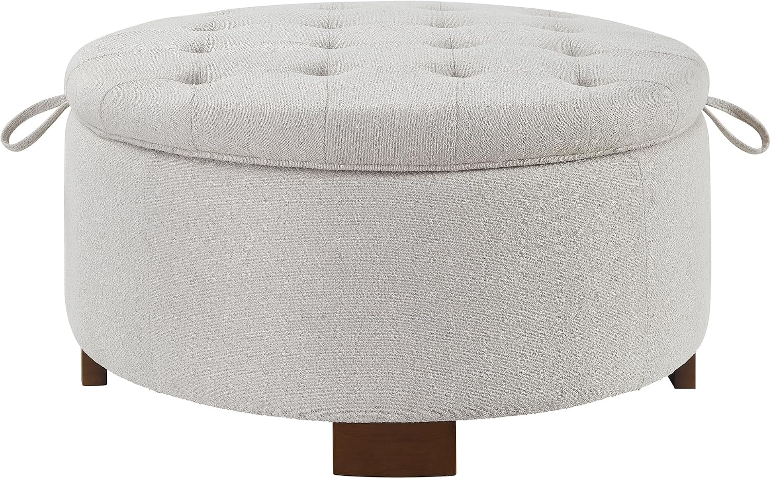 30'' Round Ottoman with Storage, Oversized Ottoman Coffee Table with Reversible Lid and Wooden Legs, Boucle Upholstered Tufted Footstool, Dual-Purpose Seat & Table for Living Room Bedroom, Beige