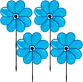 4PCS Flower Wind Spinner Sparkly Lawn Pinwheel 11.8 inch Blue Garden Windmill for Garden, Party, Outdoor, Yard Decor