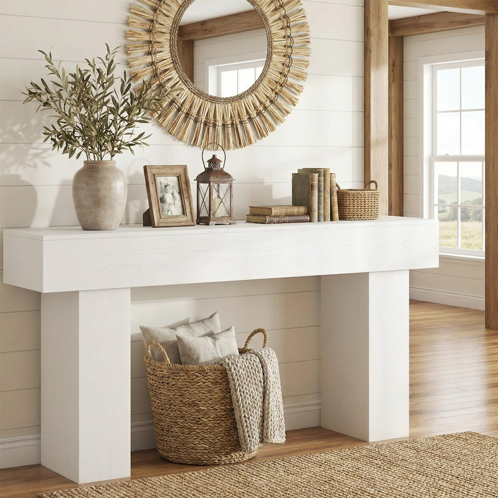 63 Inch Long Console Table for Entryway, Farmhouse Wood Sofa Table Behind Couch Table, Narrow Entryway Table for Living Room, Entrance, Hallway, Foyer, Rectangular Entry Way Table, Easy Assembly