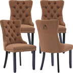 Espresso Brown Mid Century Modern Dining Chairs Set of 4, Linen Upholstered Kitchen & Dining Room Chairs with Nailhead Trim & Solid Wood Legs, Elegant Sillas De Comedor (Coffee, 4 Pcs)