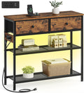 SONGMICS Console Table with Charging Station, Narrow Sofa Table with LED Lighting, for Entryway, Living Room, 11.8 x 30.2 x 31 Inches, 2 Fabric Drawers, Rustic Brown, BELLAH Collection ULGS175K101