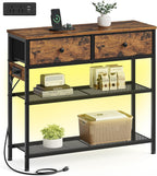 SONGMICS Console Table with Charging Station, Narrow Sofa Table with LED Lighting, for Entryway, Living Room, 11.8 x 30.2 x 31 Inches, 2 Fabric Drawers, Rustic Brown, BELLAH Collection ULGS175K101