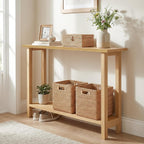 GIANTEX 47" Solid Wood Console Table, 2-Tier Narrow Entryway Table | Rustic Foyer Table w/ Teak Wood Frame and Storage Shelf, Farmhouse Sofa Table Behind Couch for Living Room (47" x 12" x 32")