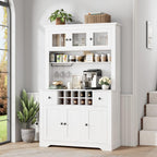 68.7 " Pantry Cabinet with LED Light and Charging Station, Kitchen Pantry Storage Cabinet with Countertop, Large Kitchen Hutch with Wine Rack & Adjustable Shelves for Dining Room, Living Room