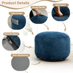 Round Stuffed Pouf Ottoman (Blue, 20" D x 20" W x 15" H) | Corduroy Foot Rest with Rebound Foam Filling, Furry and Fluffy Foot Stool Ottoman, Floor Poufs for Living Room