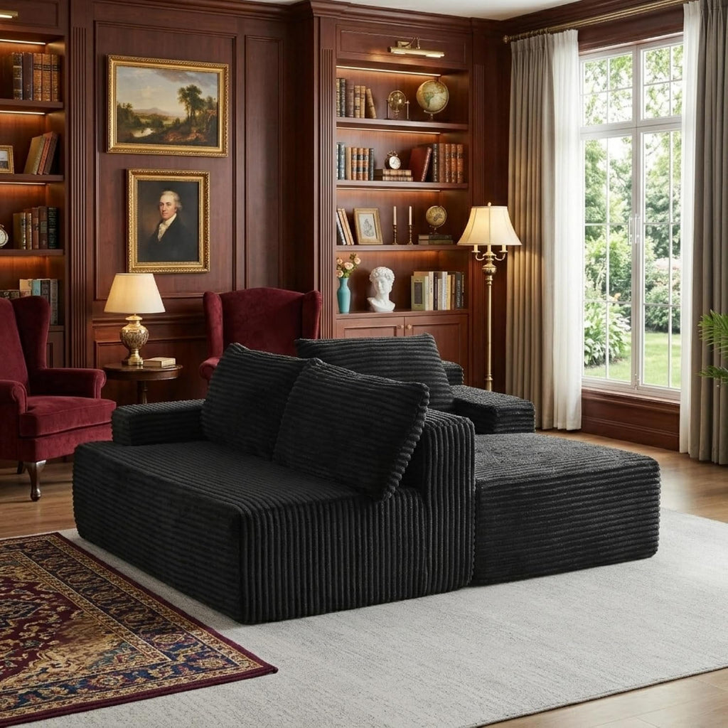 96" Corduroy Sectional Sofa Couches for Living Room - L Shaped Compressed Cloud Couch with Left Facing Chaise Lounge and Side Pockets