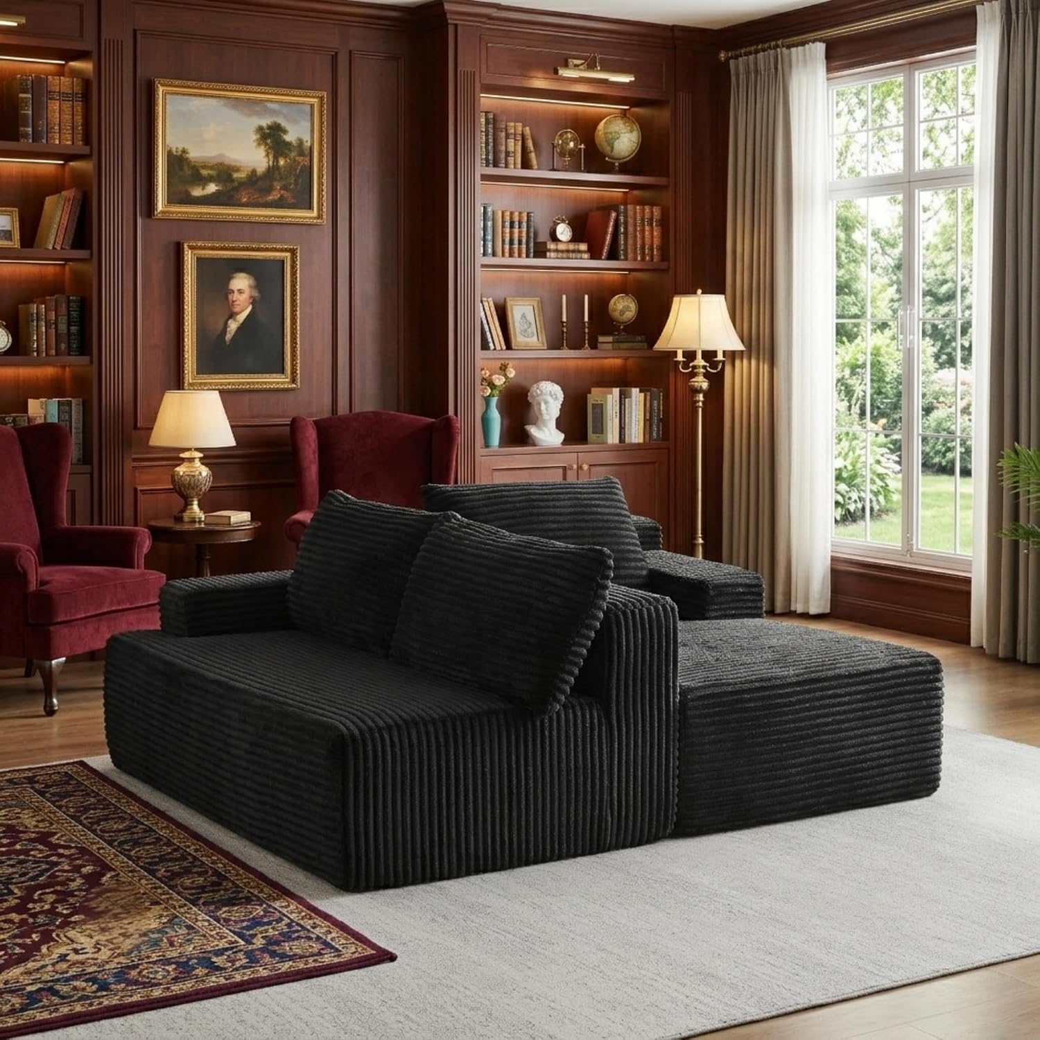 96" Corduroy Sectional Sofa Couches for Living Room - L Shaped Compressed Cloud Couch with Left Facing Chaise Lounge and Side Pockets