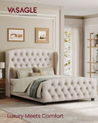 VASAGLE Queen Platform Bed Frame, Upholstered, Wooden Slats