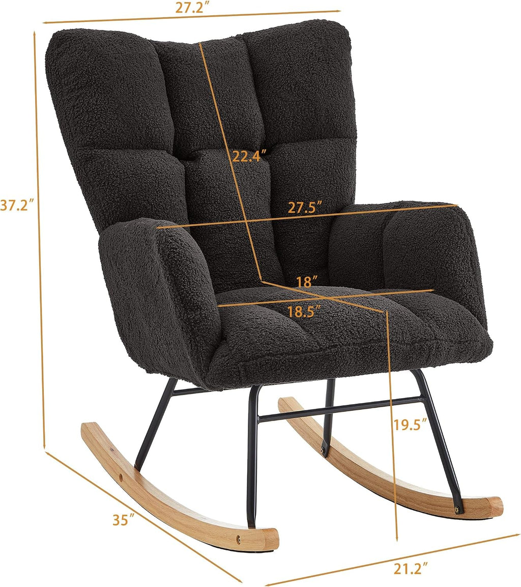 Teddy Fabric Glider Chair, 300 lbs Capacity Upholstered Rocking Chair with Metal Frame, Ergonomic High Back Accent Chair for Living Room and Bedroom, Soft Tufted Lounge Chair (Dark Gray)