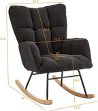 Teddy Fabric Glider Chair, 300 lbs Capacity Upholstered Rocking Chair with Metal Frame, Ergonomic High Back Accent Chair for Living Room and Bedroom, Soft Tufted Lounge Chair (Dark Gray)