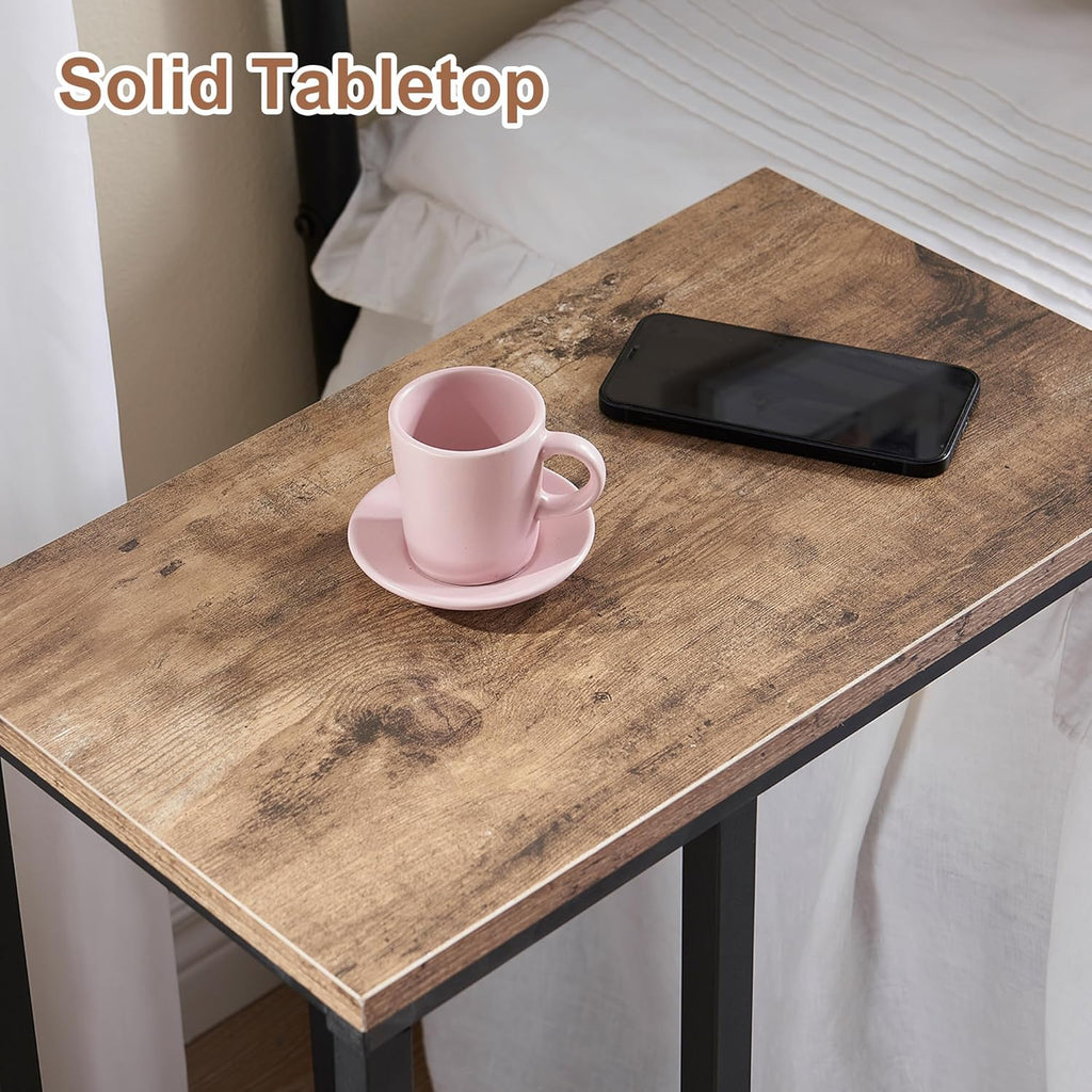 VECELO C Shaped End Side Table for Sofa Couch and Bed Snack TV Tray for Living Room Bedroom, 1 PCS Grey