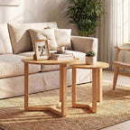 Giantex Round Nesting Coffee Table Set of 2, Wood Nesting End Tables with Thickened Top & Solid Rubber Wood Legs, Farmhouse Sofa Side Table for Small Spaces Living Room Bedroom (Natural)